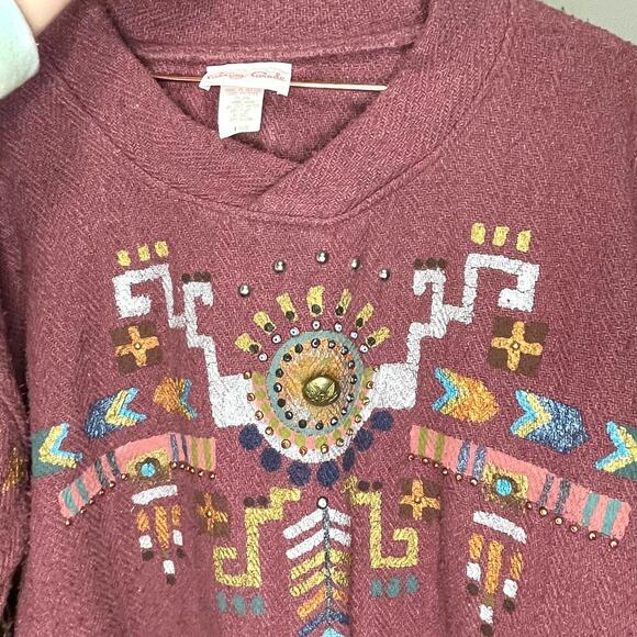 Handmade Aztec Painted Dusty Rose V-Neck Long Sleeve Sweater size Large - Picture 6 of 6